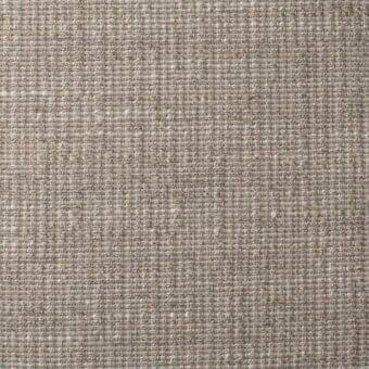 Neutral linen-jute fabric sample displaying a dense, irregular weave with beige-grey tonal variations and a matte finish.